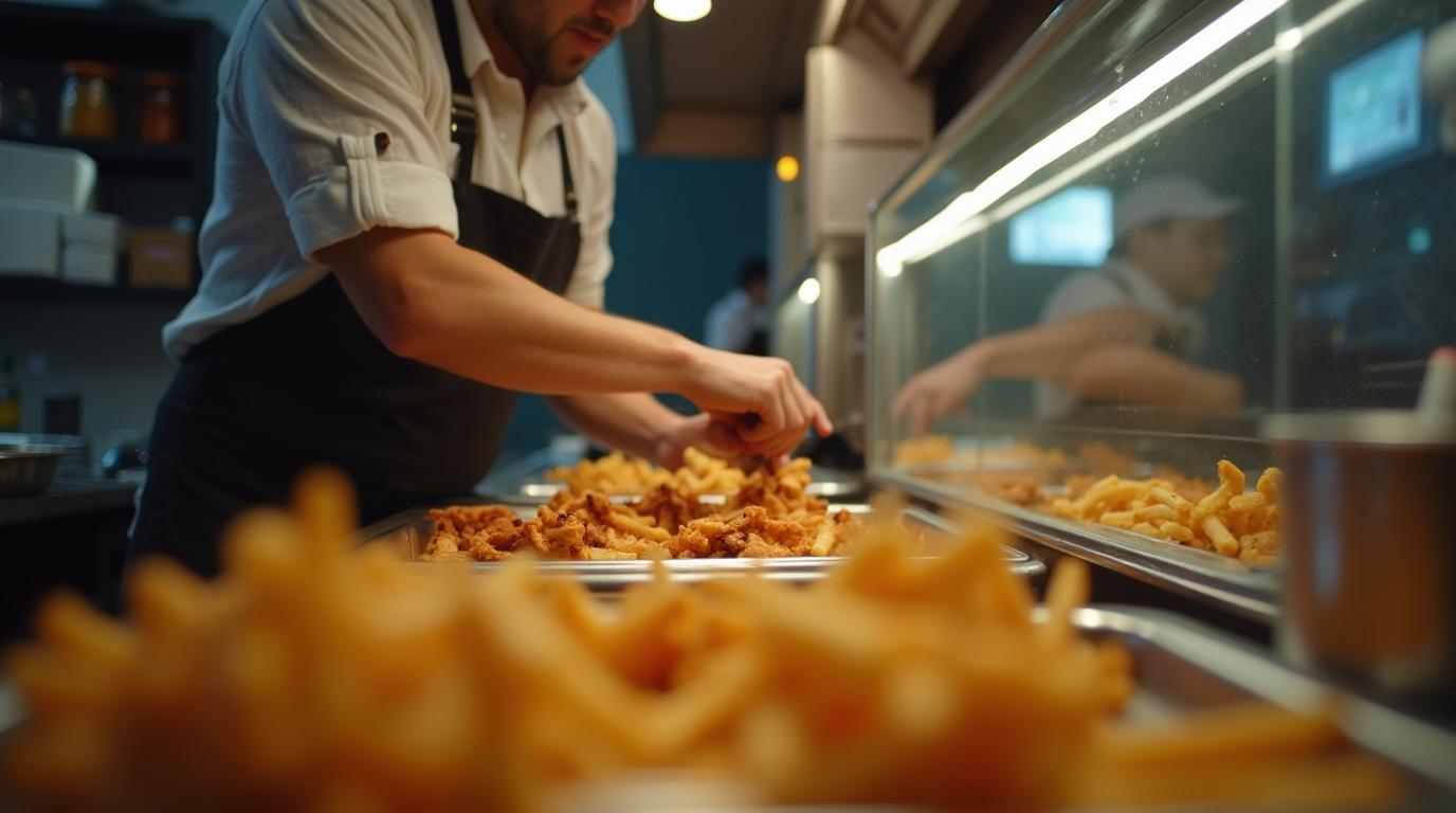 Detalhe da rotina de atendimento em um estabelecimento de alimentação